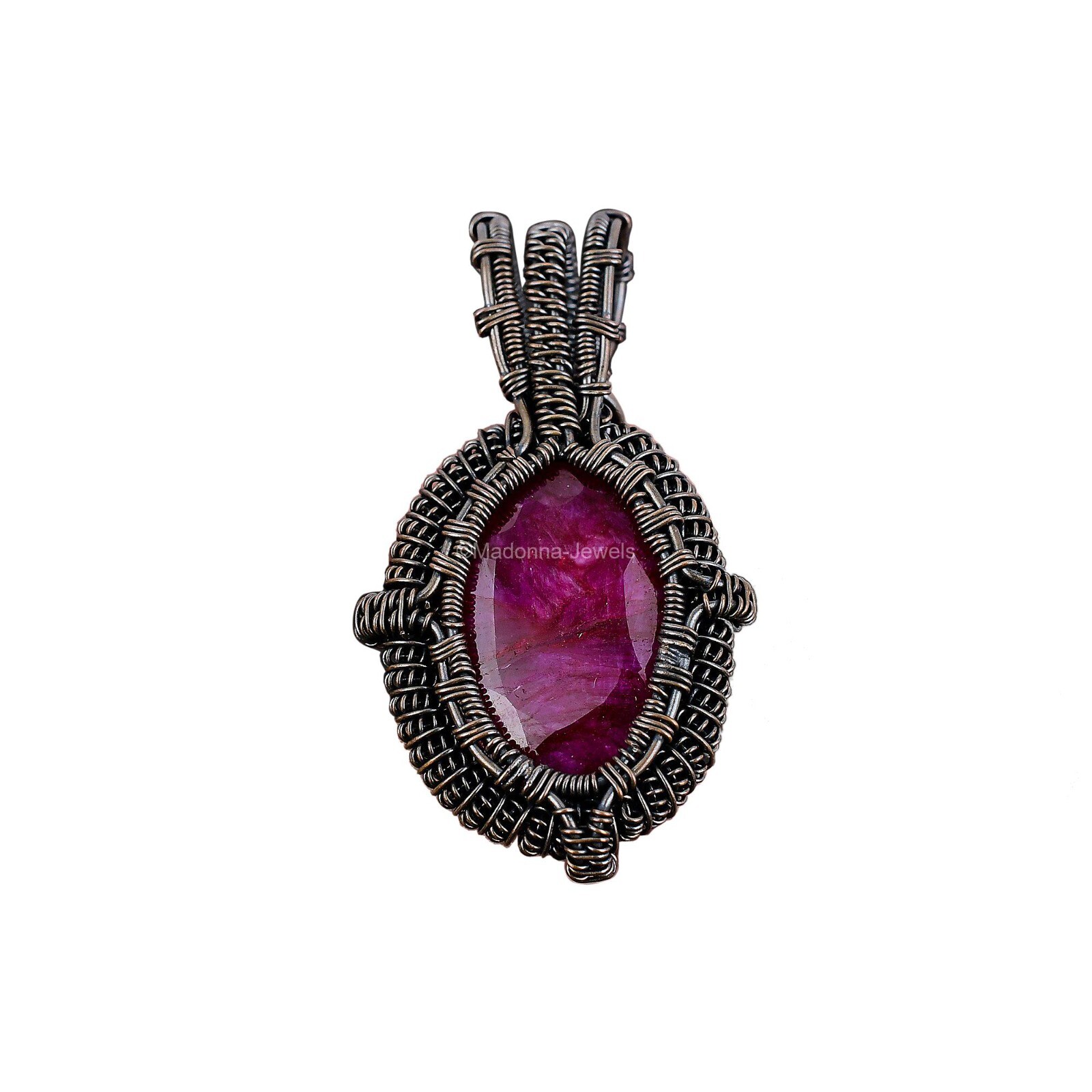 Natural Kashmir Rubi Copper Engagement Daughter Anniversary Wire Wrapped Pendant