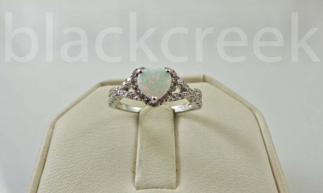 Sterling Silver Infinity Heart White Fire Opal~Ring Size 4/5/6/7/8/9/10/11/12