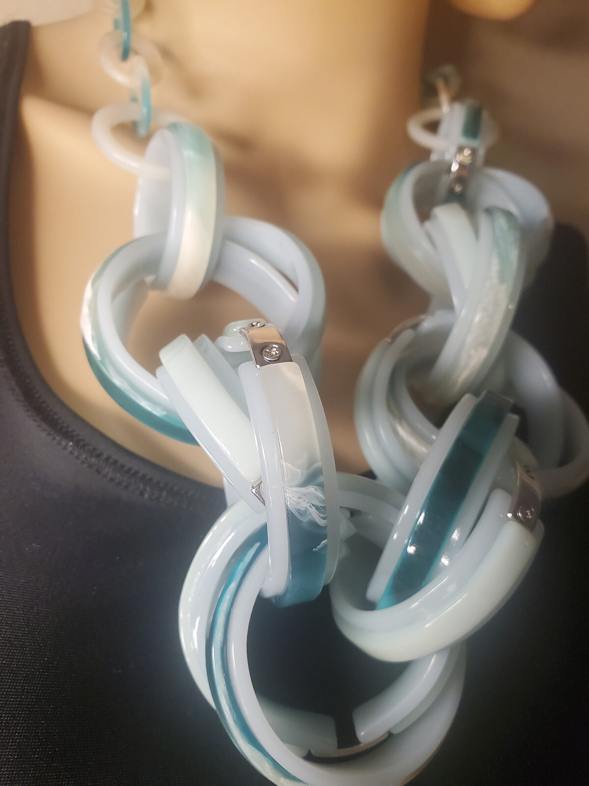 Rush by Denis & Charles Large Chunky Green Blue Resin Acrylic Link Necklace