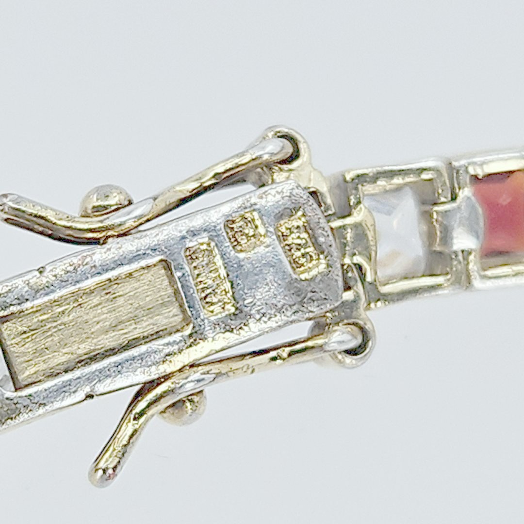 Ross Simons 7.5″ lab created Ruby CZ Tennis Bracelet Gold over Silver 925