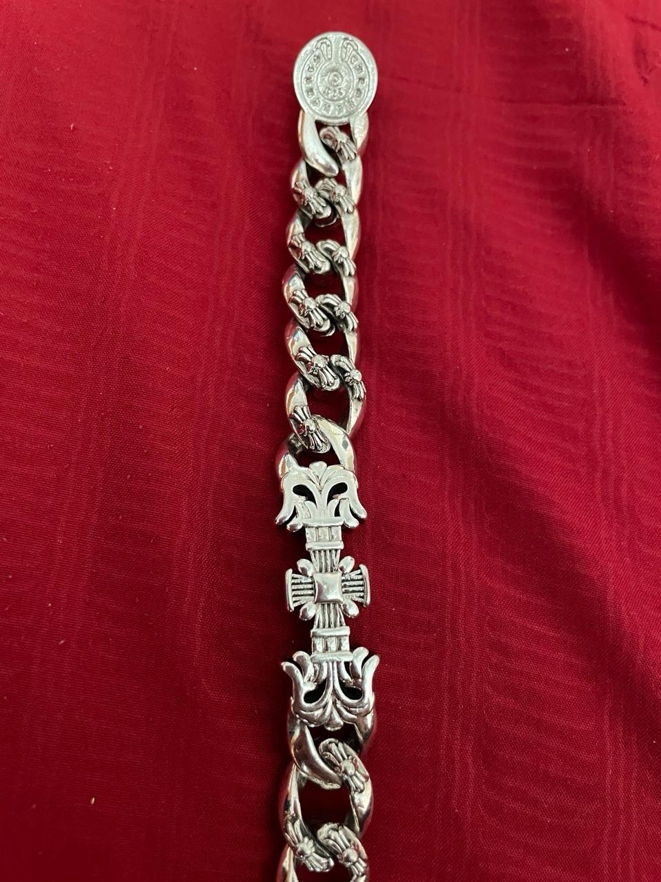 Chrome Hearts Extra Fancy Cuban Link Bracelet 925 Sterling Silver Cross Fleur