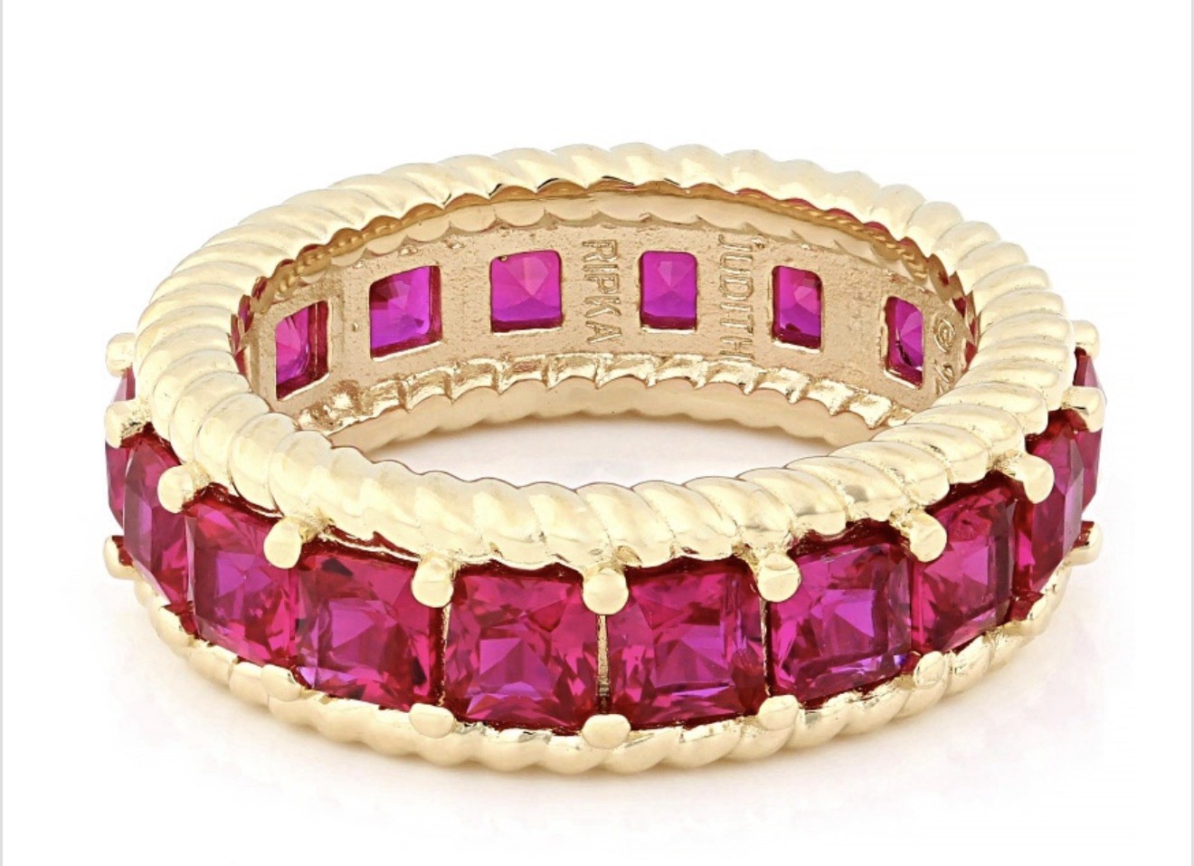 Judith Ripka 4.38ctw Ruby 14K Gold Clad Royal Band Ring Sz 6