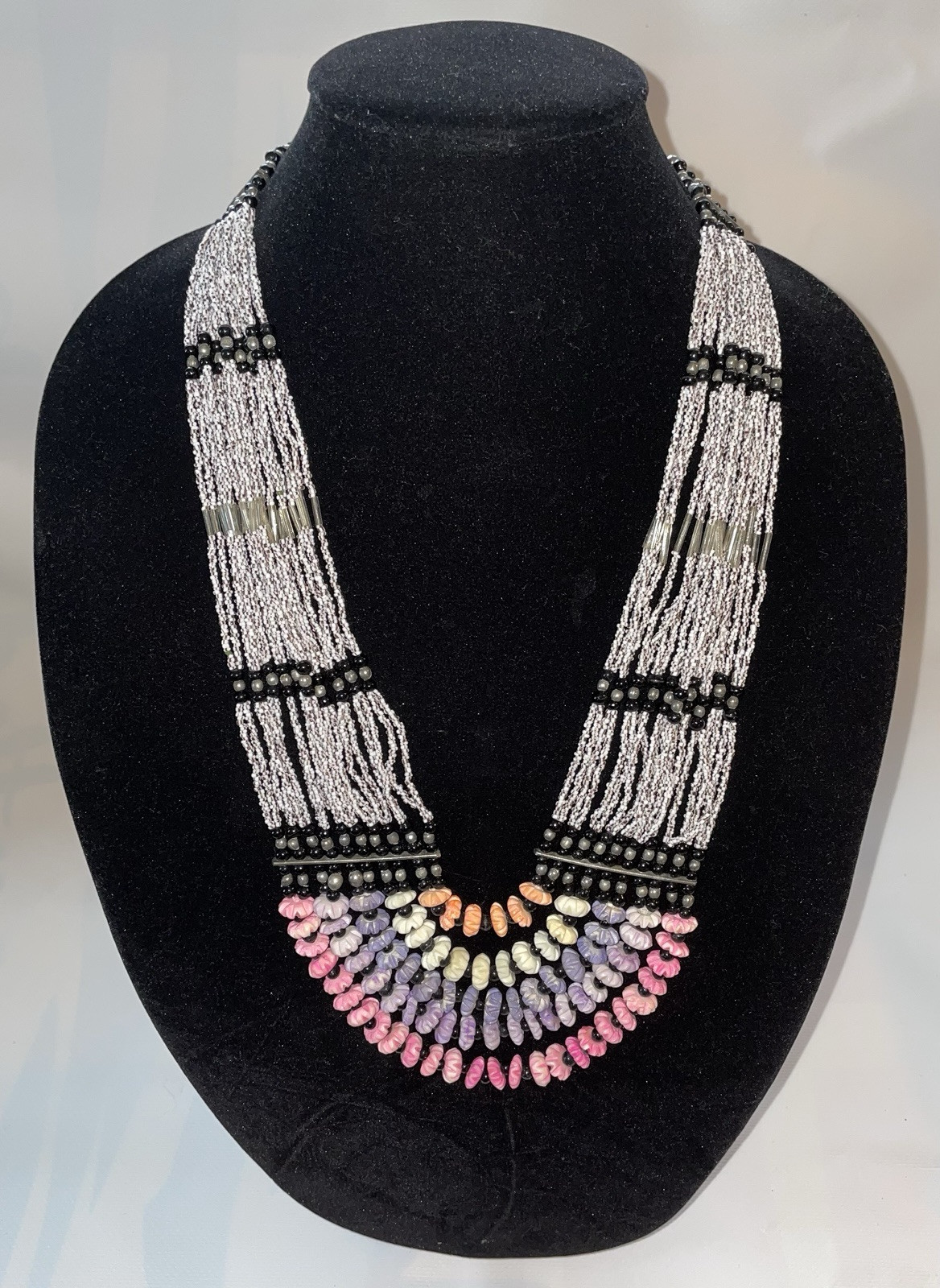 Multi-Strand Beaded Necklace Southwest Boho Jewelry Seed Beads Multicolor 26inch