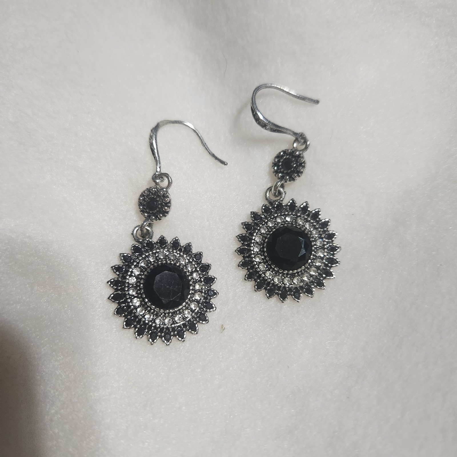 Boho faux black rhinestones dangle earrings casual formal