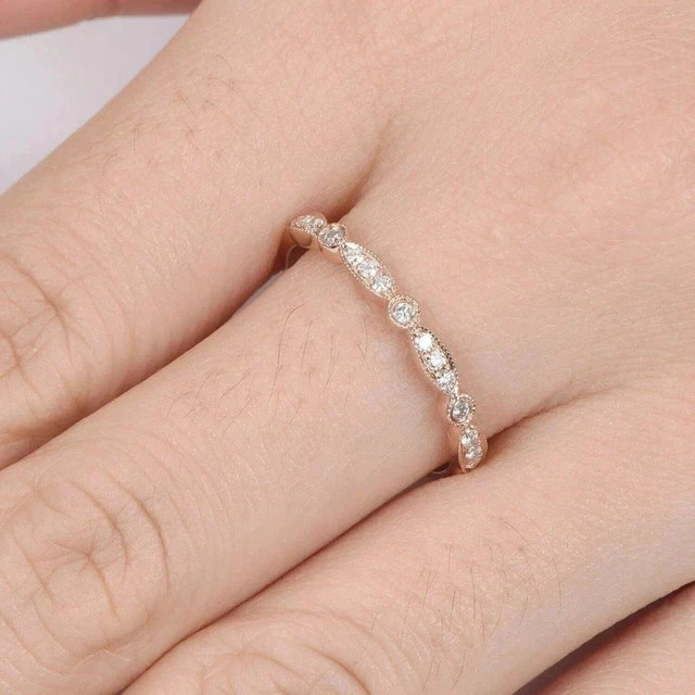0.50Ct Round Lab Created Diamond Rose Gold Plated Eternity Wedding Band Ring