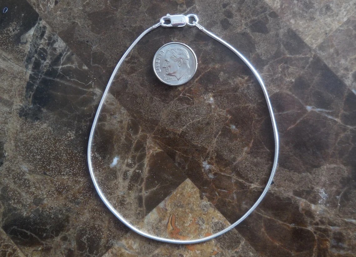 925 Sterling Silver Round Snake Chain Bracelet Anklet – 030 Gauge – 1.3 MM