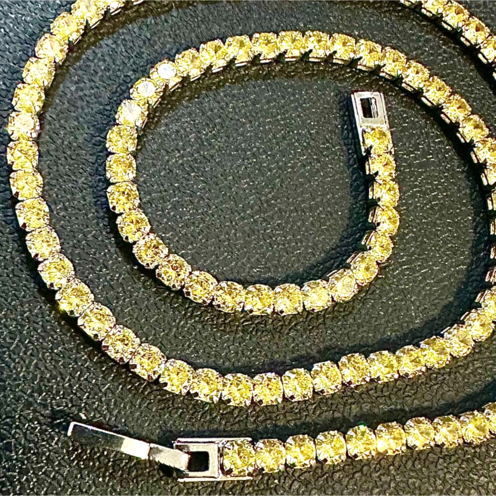 Yellow CZ Tennis Necklace 18in 4mm White Gold Plated Citrine Color Chain