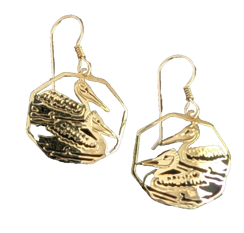 Wild Byrde Gold Tone Earrings – Double Birds Pelican – NWOT – Loon Duck