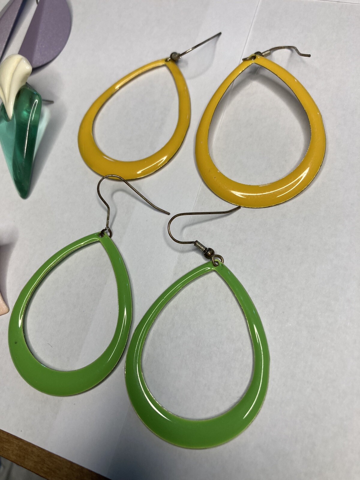 Vintage 1980 Earring Lot Of 8 Pair Colorful Metal Plastic Dangles