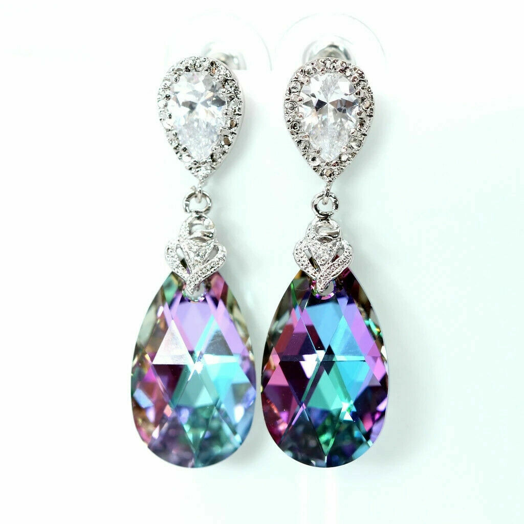 925 Sterling Silver Rainbow Mystical Fire Topaz New Fashion Charms Stud Earrings