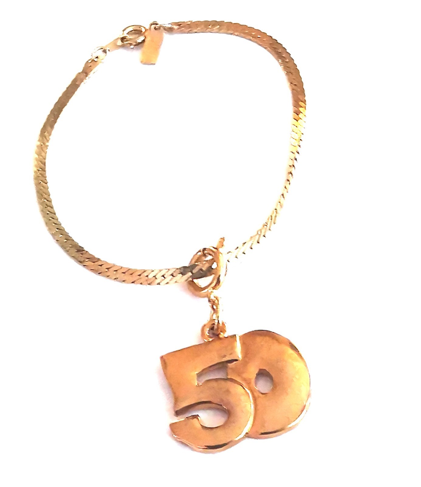 Gold Plated ’50’ Charm And Herringbone Chain Bracelet Great Gift Idea