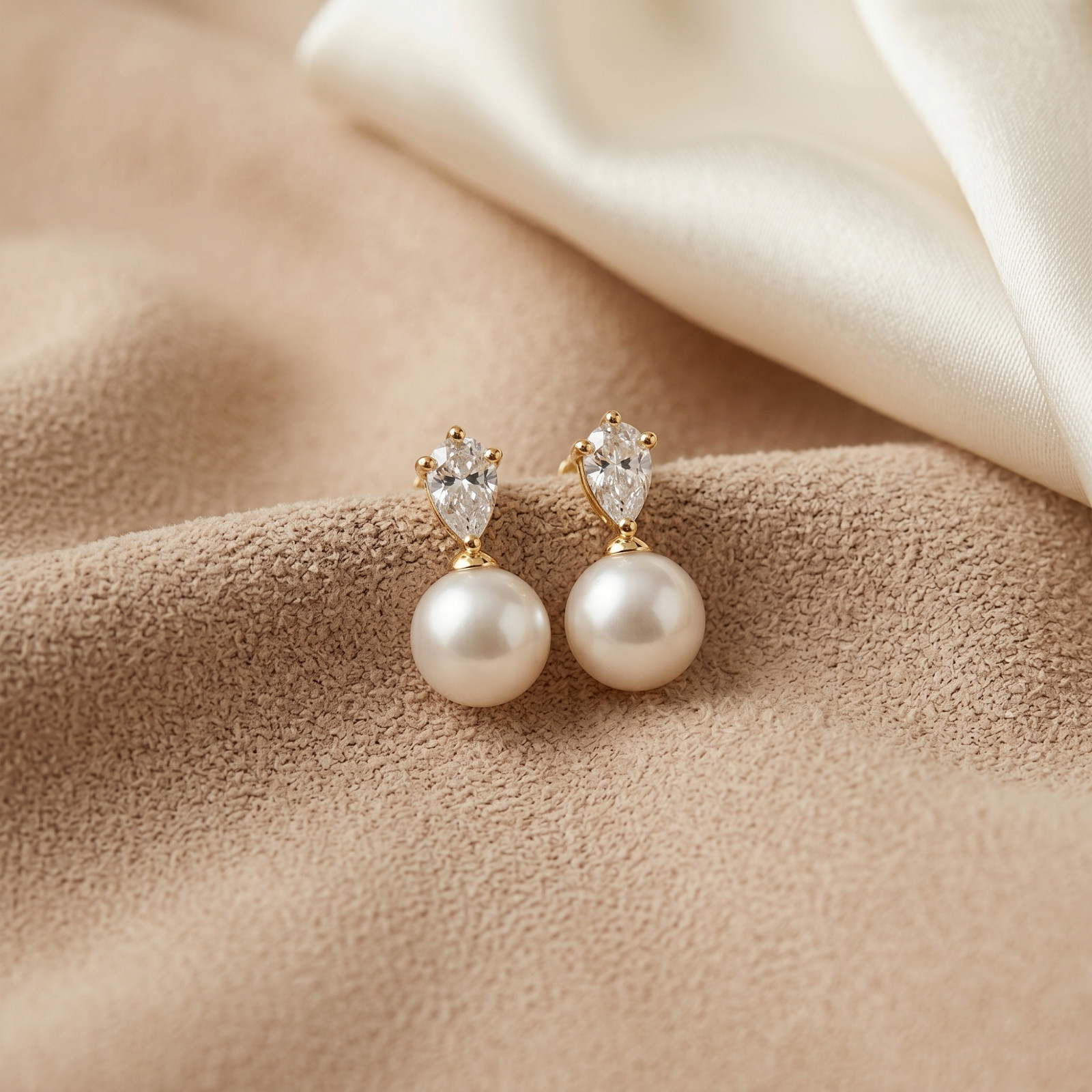 14K Yellow Vermeil Push Back Earring Freshwater Pearl Cubic Zirconia Jewelry Her