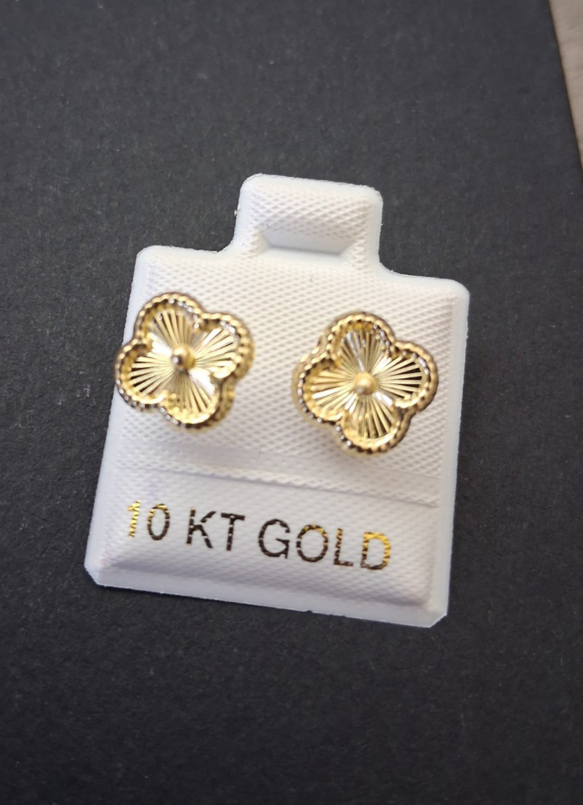 Aretes Broquel flor de oro 10K MX / 10k gold Studs Earrings flower style.