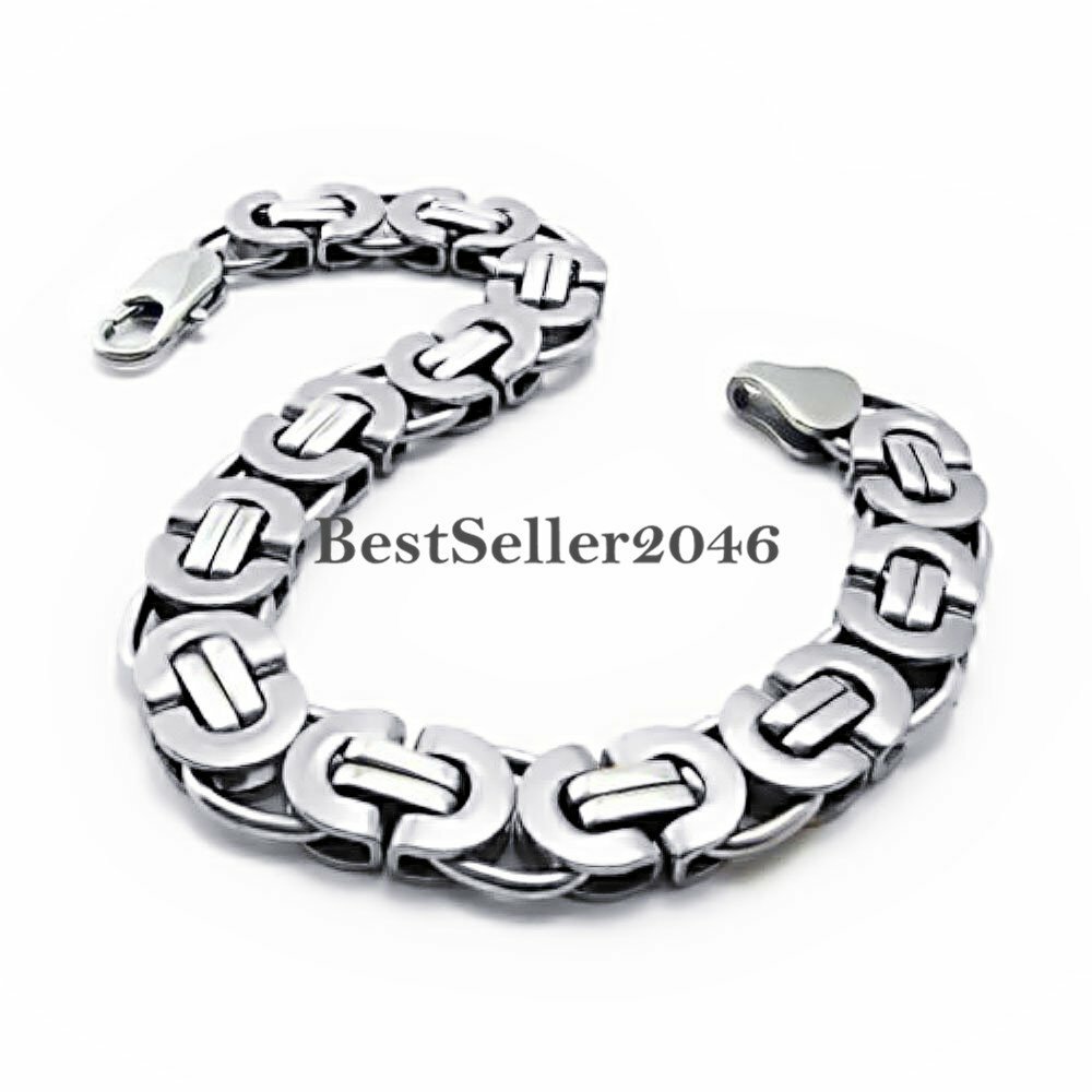 Flat Byzantine Link Chain Stainless Steel Men’s Heavy Chunky Bracelet 8.7Inch