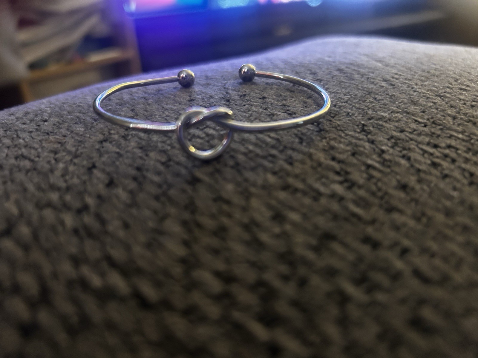 Silver Tone Knot Open Cuff Bangle Bracelet, Adjustable Metal No Stone