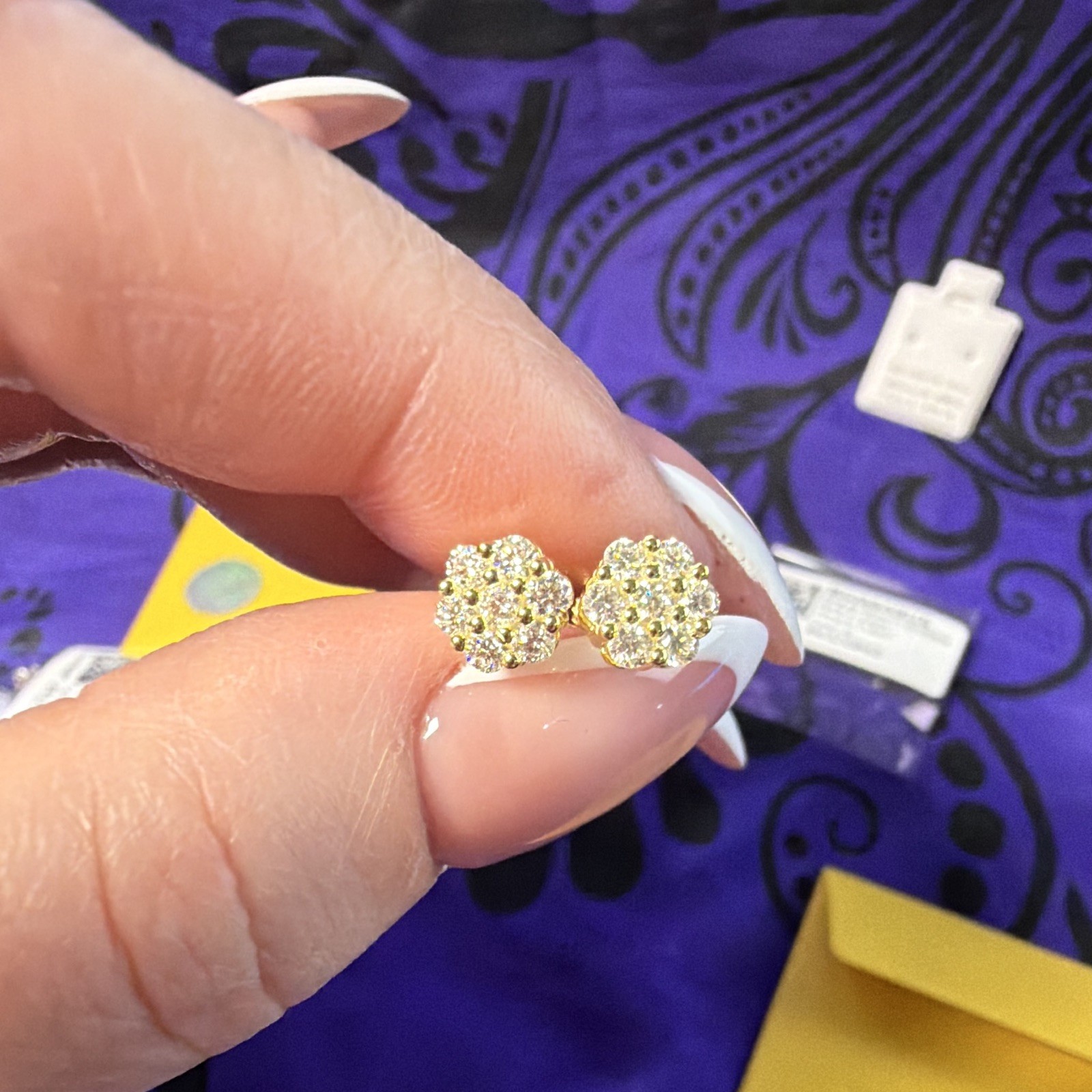 Moissanite Stud Earrings 2.2mm Round Cluster Clear Gold Tone Butterfly Back