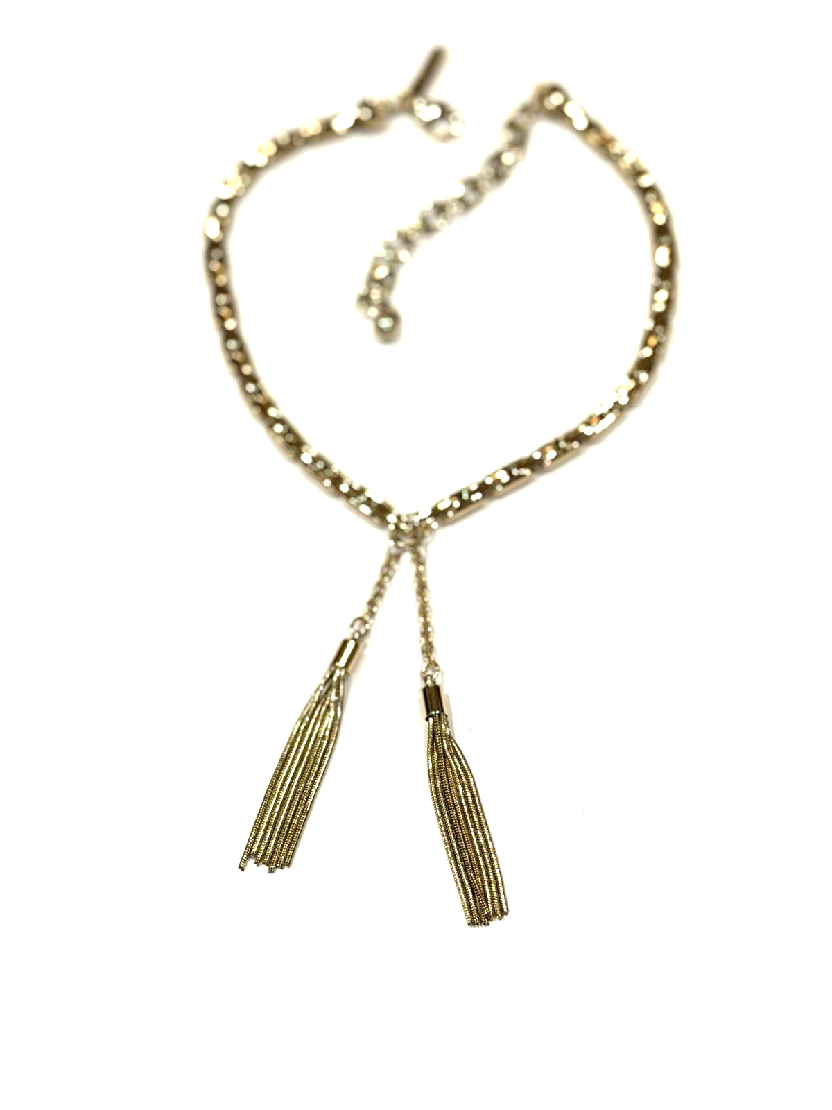 WHITE HOUSE BLACK MARKET Gold Chain 12-15″ CHOKER Necklace Tassel Pendant NEW