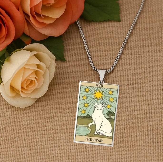 Occult Cat Tarot Card The Star Pendant Necklaces Queen Jewelry Healing Gifts