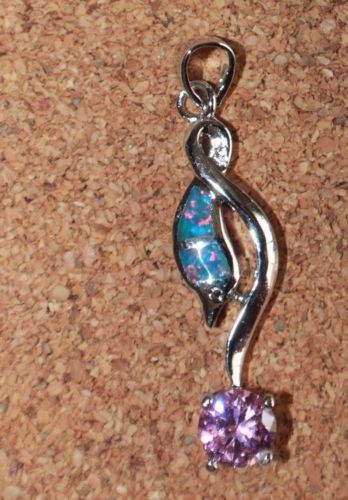 1 fire opal Cz necklace pendant gemstone silver jewelry elegant petite cocktail