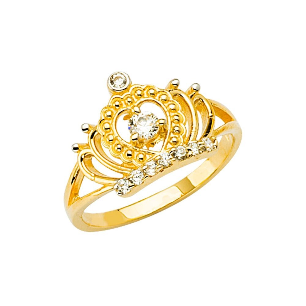 Kid 14k Yellow Real Gold Baby CZ Crown Children’s Baby Ring Band Size 3