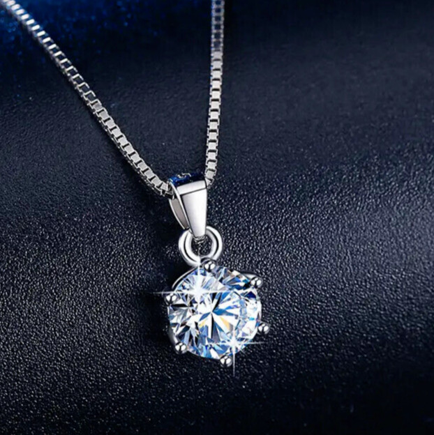 Elegant Six Prong Zircon Pendant Necklace Simple Design Jewelry