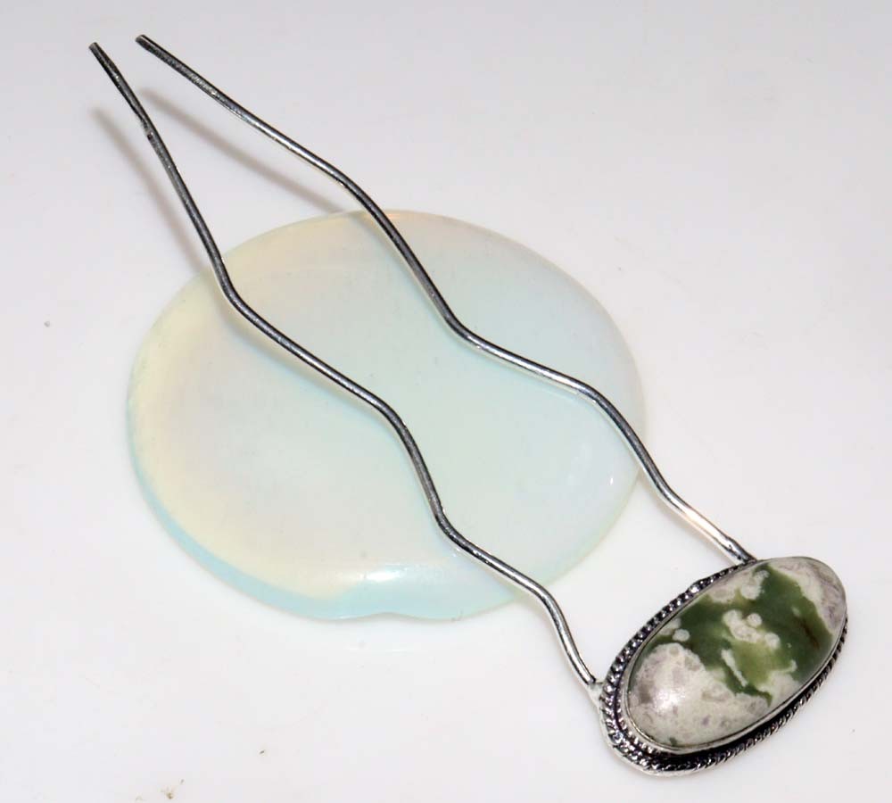 925 Silver Plated Long Peace Jade Hairpin 3.8″ Unique Daily Wear Gift Trendy MJ