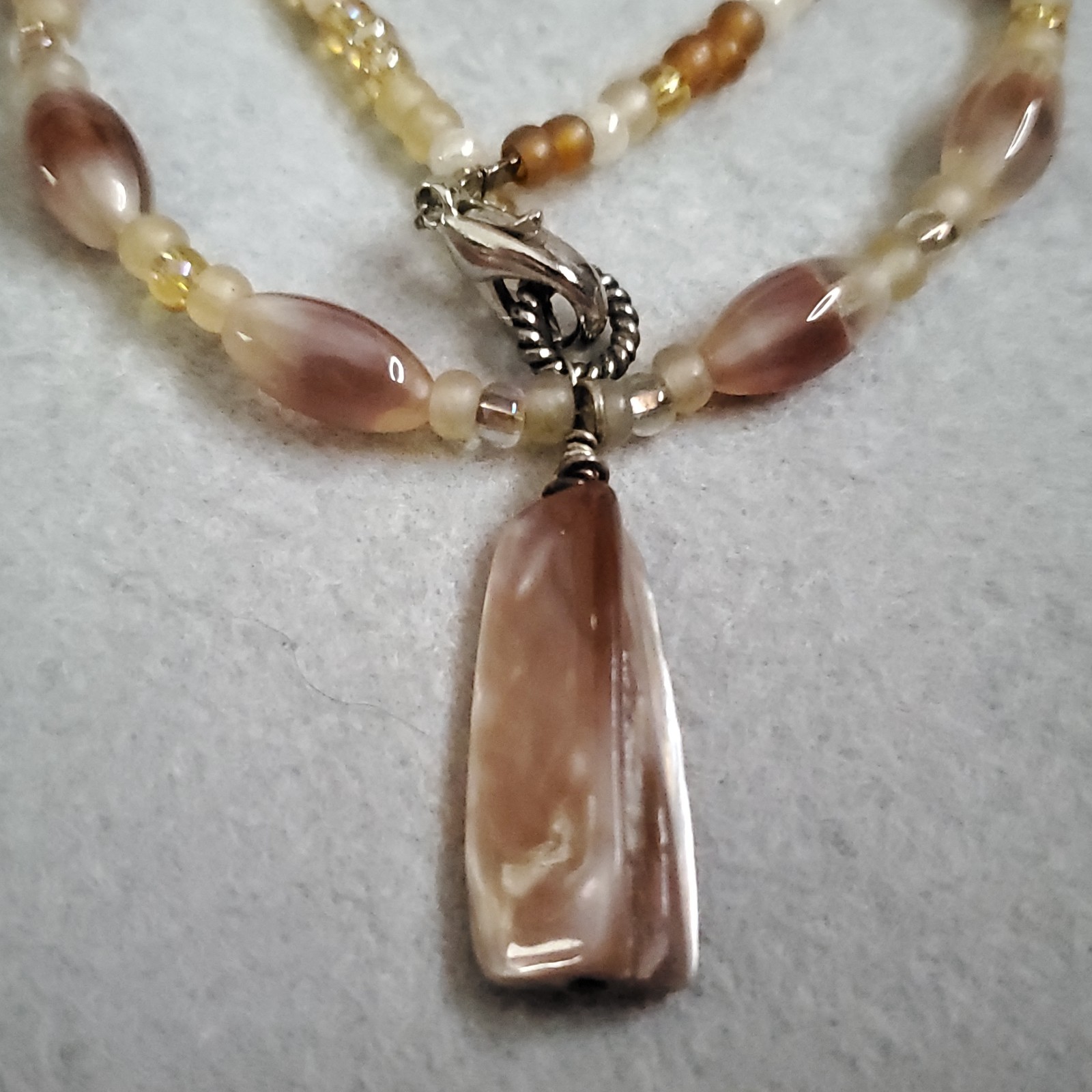 Beaded Necklace Lot of 5 Pink Brown Cream MOP Glass Sterling 15-18.5″