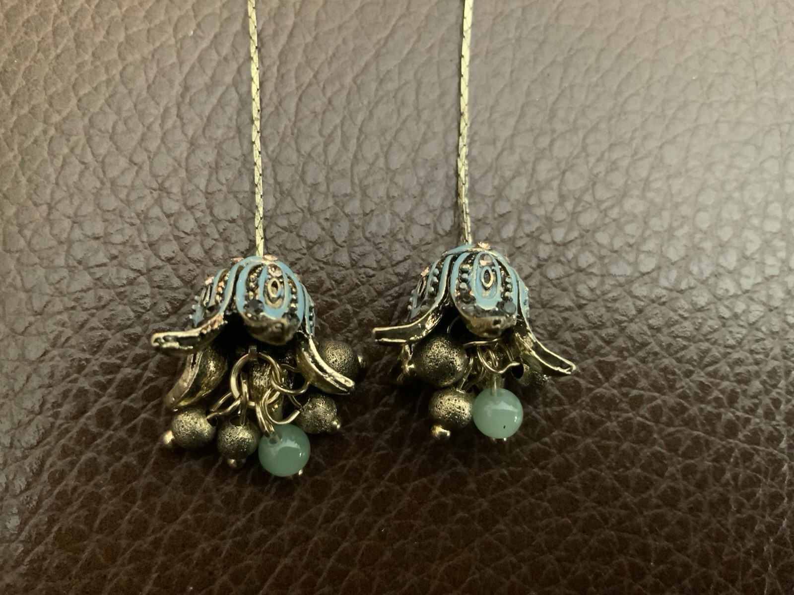 Museum Flower Earrings Filigree Art Nouveau VTG Gold Antique Bell Boho Chain CZ
