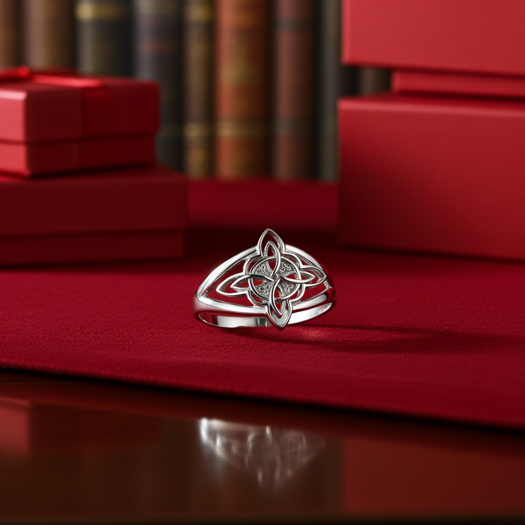 Sterling Silver Celtic Trinity Knot Triquetra Cross Ring for Women