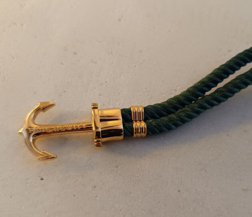 Paul Hewitt Phrep Anchor Bracelet Green Stainless Steel Gold Colored 19.5Cm New