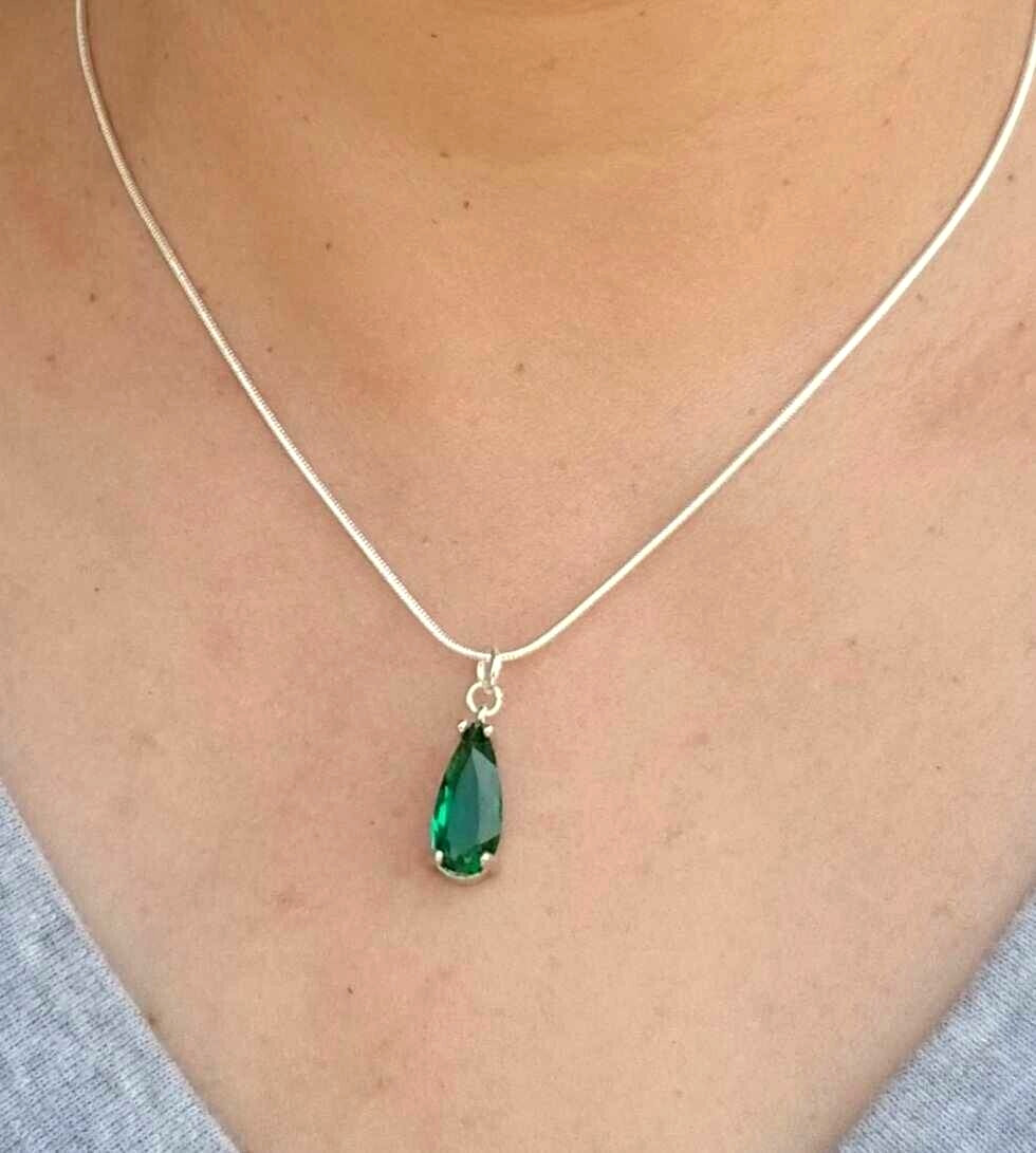 Sterling Silver Emerald Necklace, Australian Crystal Emerald Pendant Necklace