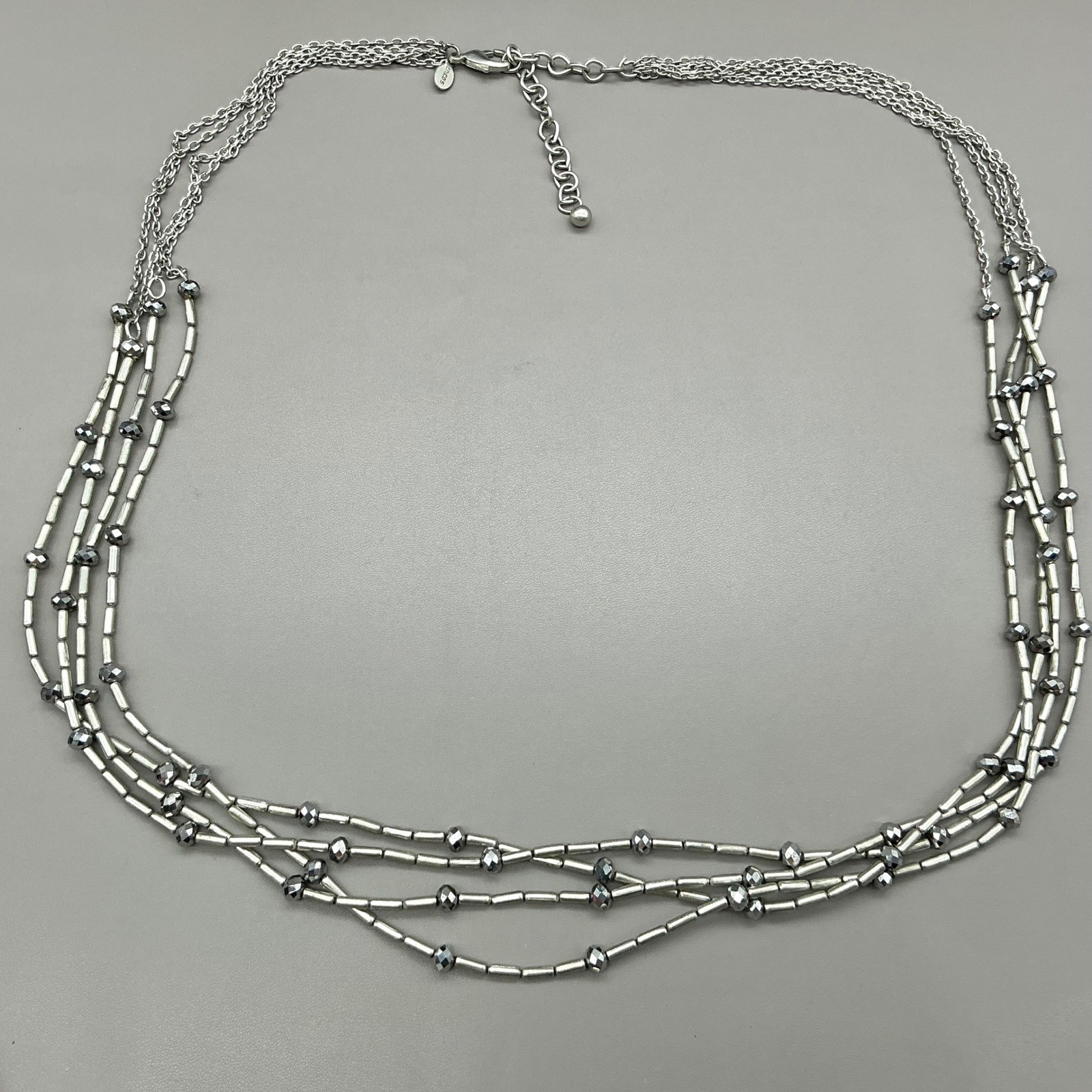 Chico’s Necklace Multi Strand Silver Tone Beaded Layered Statement Adjustable