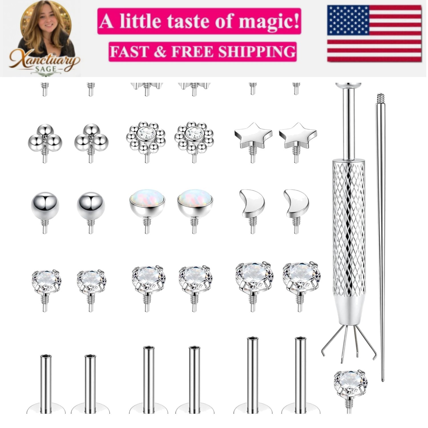 16G 18G Flat Back Stud Earrings for Women – Hypoallergenic Surgical Steel Int…