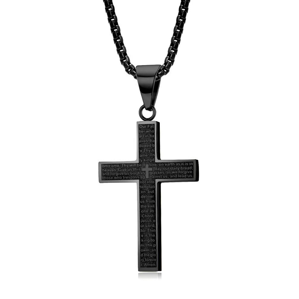 Stainless Steel Religious Scripture Cross Pendant Necklace Personalized Hip Hop