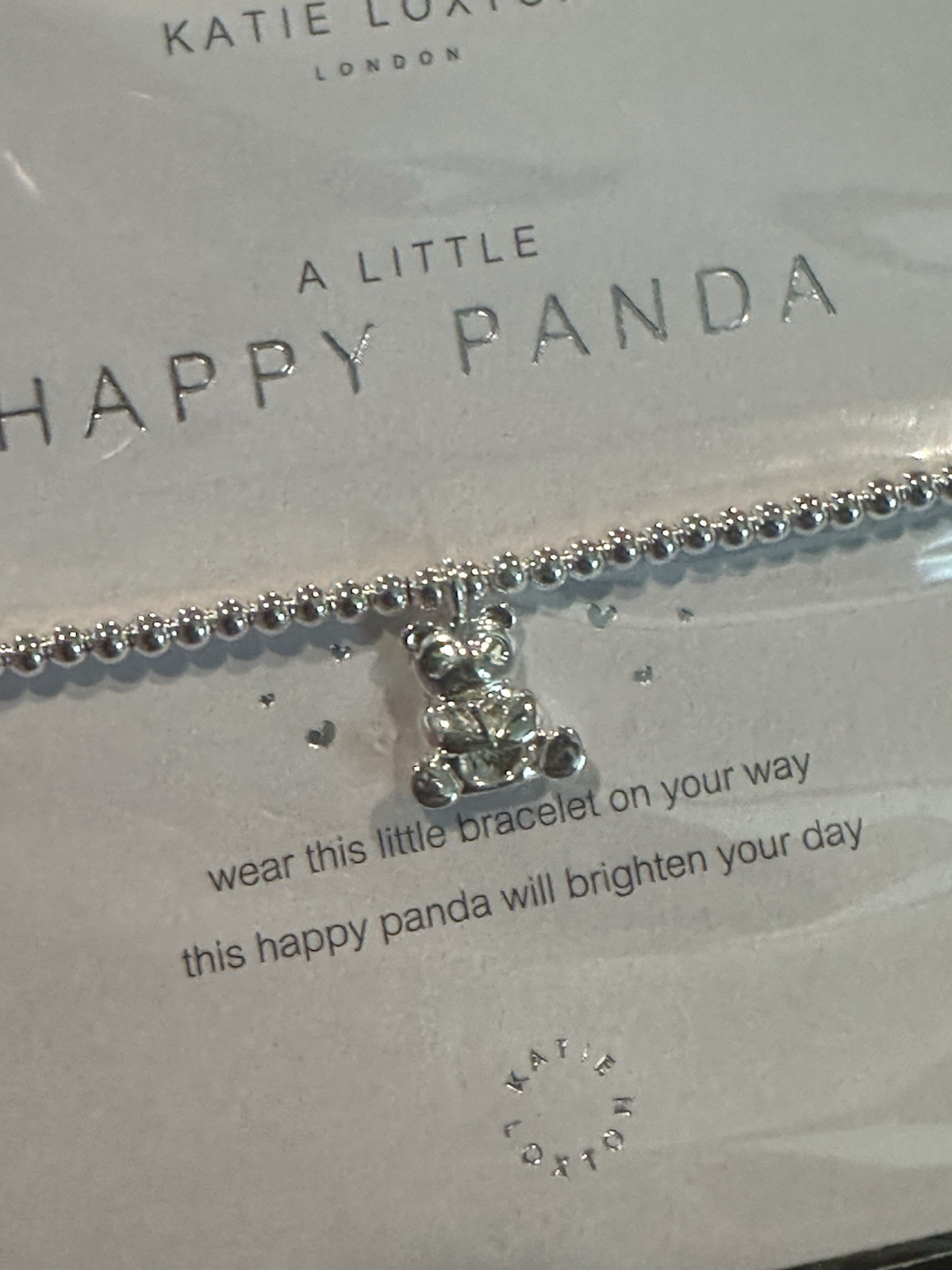 Happy Panda Silver Plated Beaded Stretch Bracelet With Panda Bear Dangle Charm