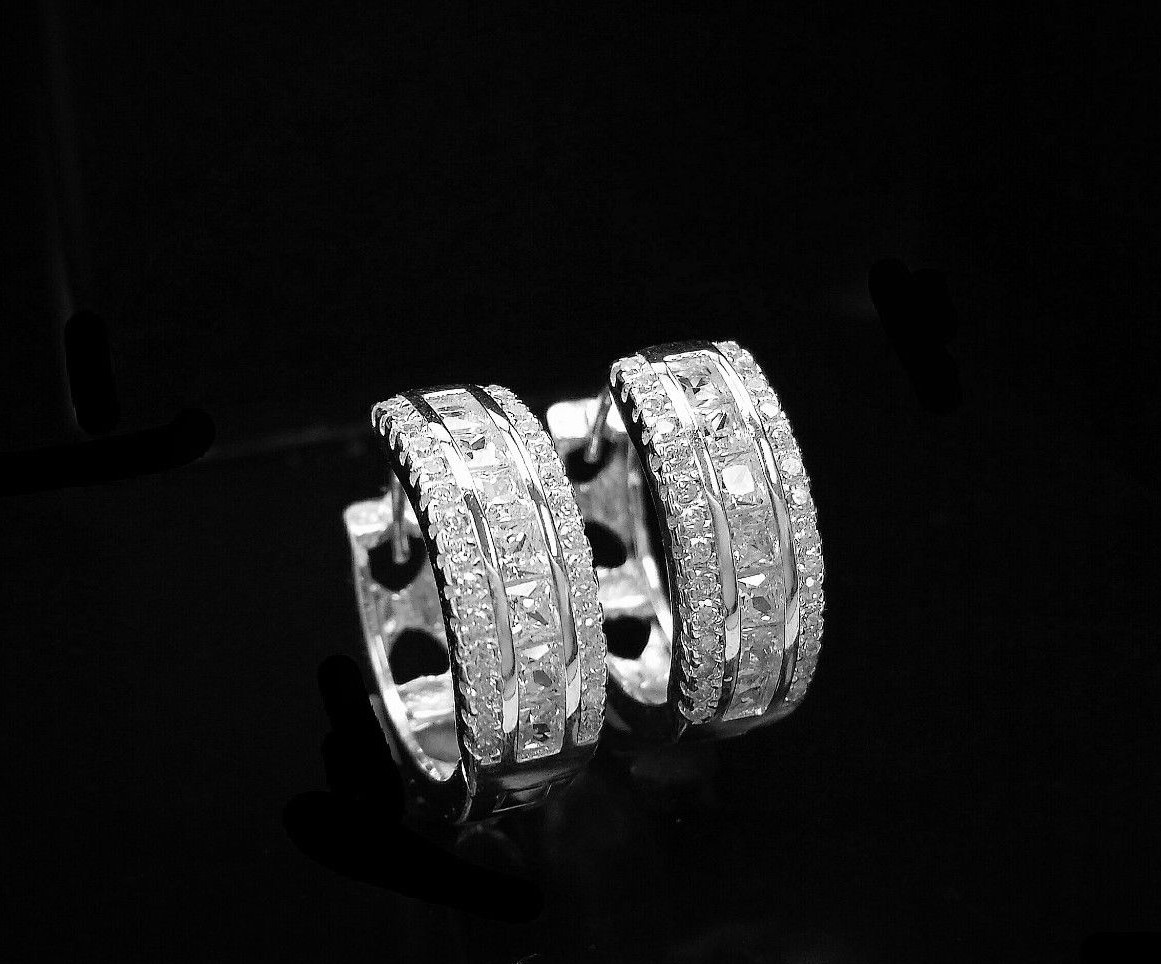1 Ct Womens Hoop Earrings Simulated Diamond Earrings 14K Gold Plated 925 Silver