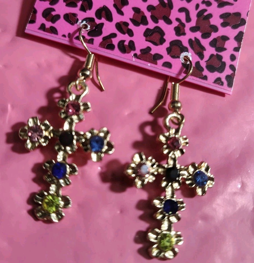 Betsey Johnson Rhinestone Cross Earrings