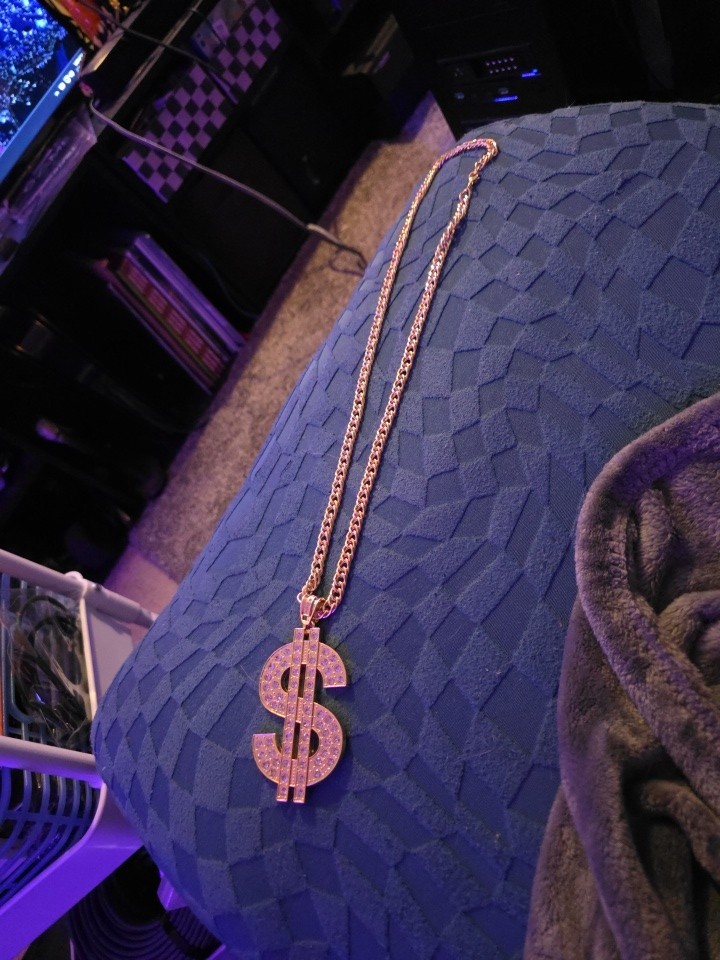 Dollar Sign gold Pendant Necklace Rapper Hip Hop Bling HUGE for costume