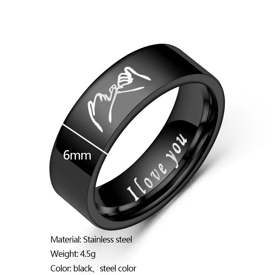 Couples Matching 2pc RING SET: ”I Love You” & “Pinky Promise” Engraved Bands