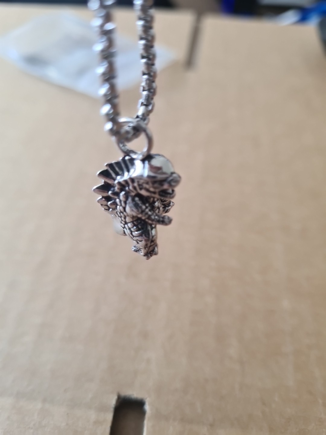 Small Godzilla Style Steel Alloy Necklace Pendant With Chain New Unbranded