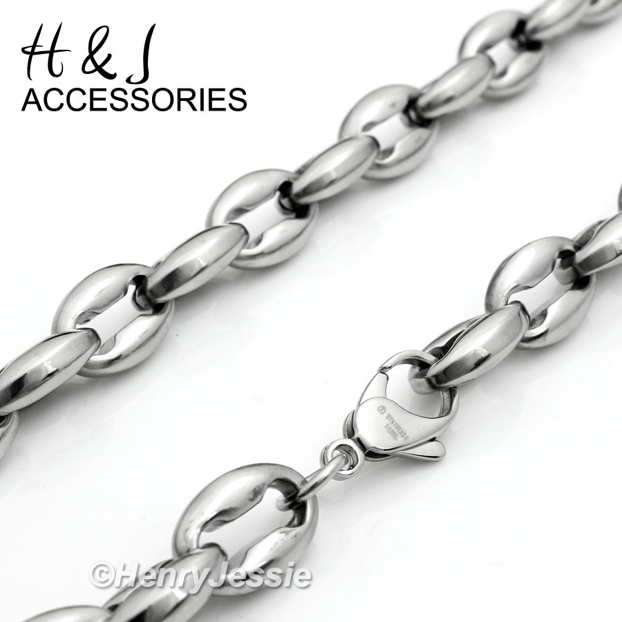 18-40″MEN 316L Stainless Steel 12mm Silver Puffed Mariner Link Chain Necklace