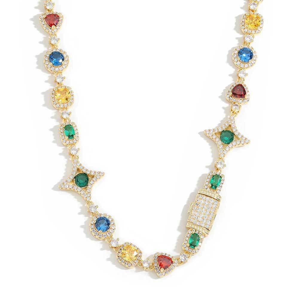 Gift Colored Diamond Chain Hip Hop For Men Necklace Bracelet Iced CZ Out Women