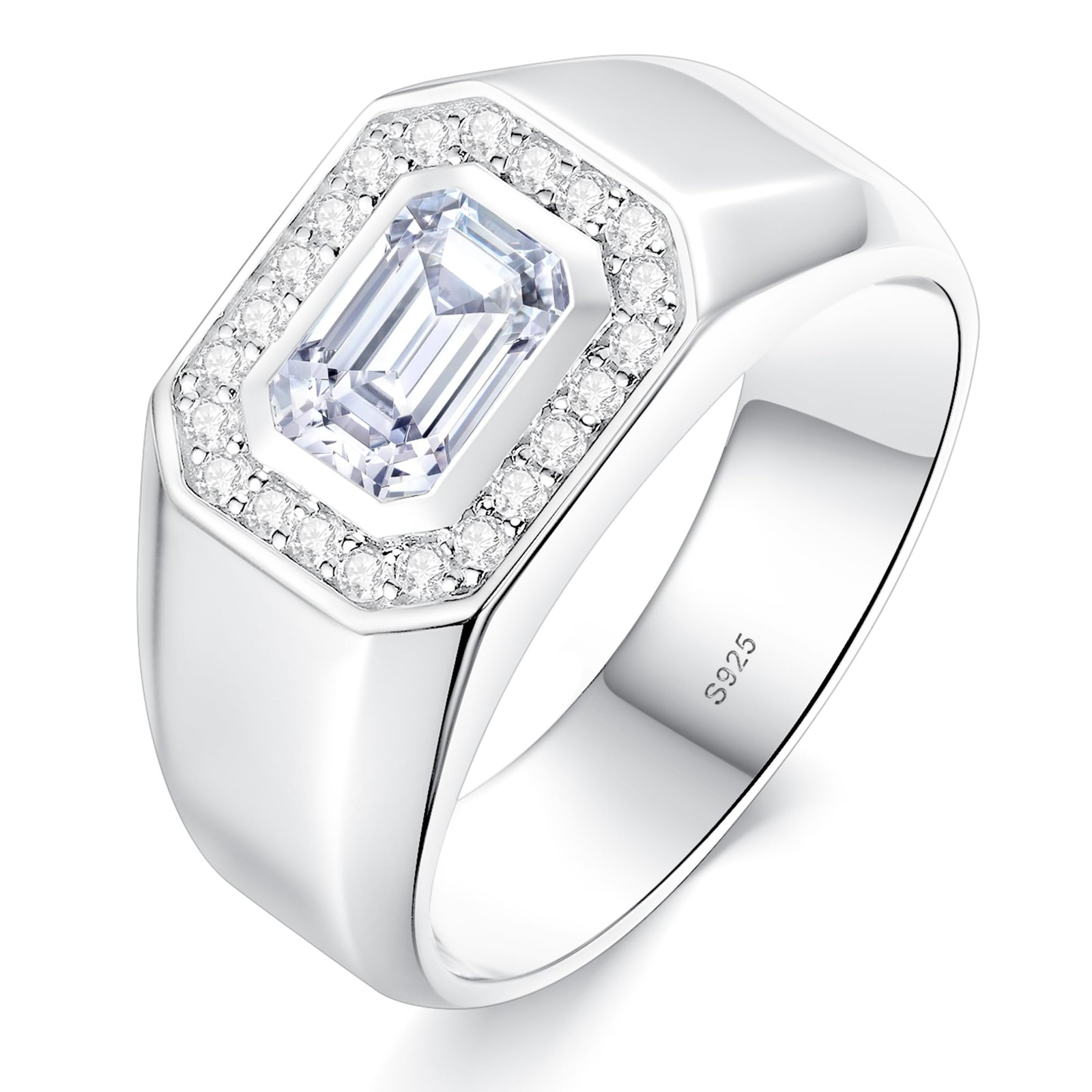 Moissanite Ring for Men, 1.2CTTW D Color VVS1 Clarity Emerald Cut Vintage Eng…