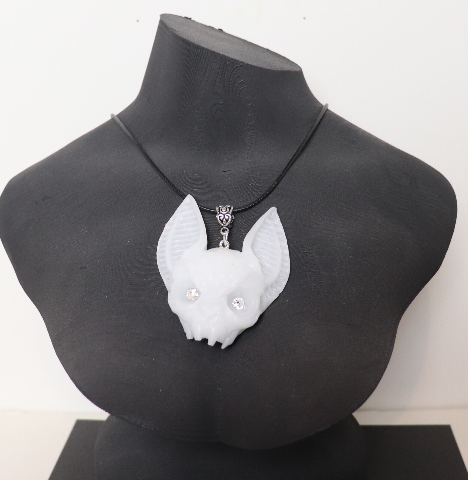 Vampire Bat head necklace hand made from resin 18″ necklace 2.5″bat head