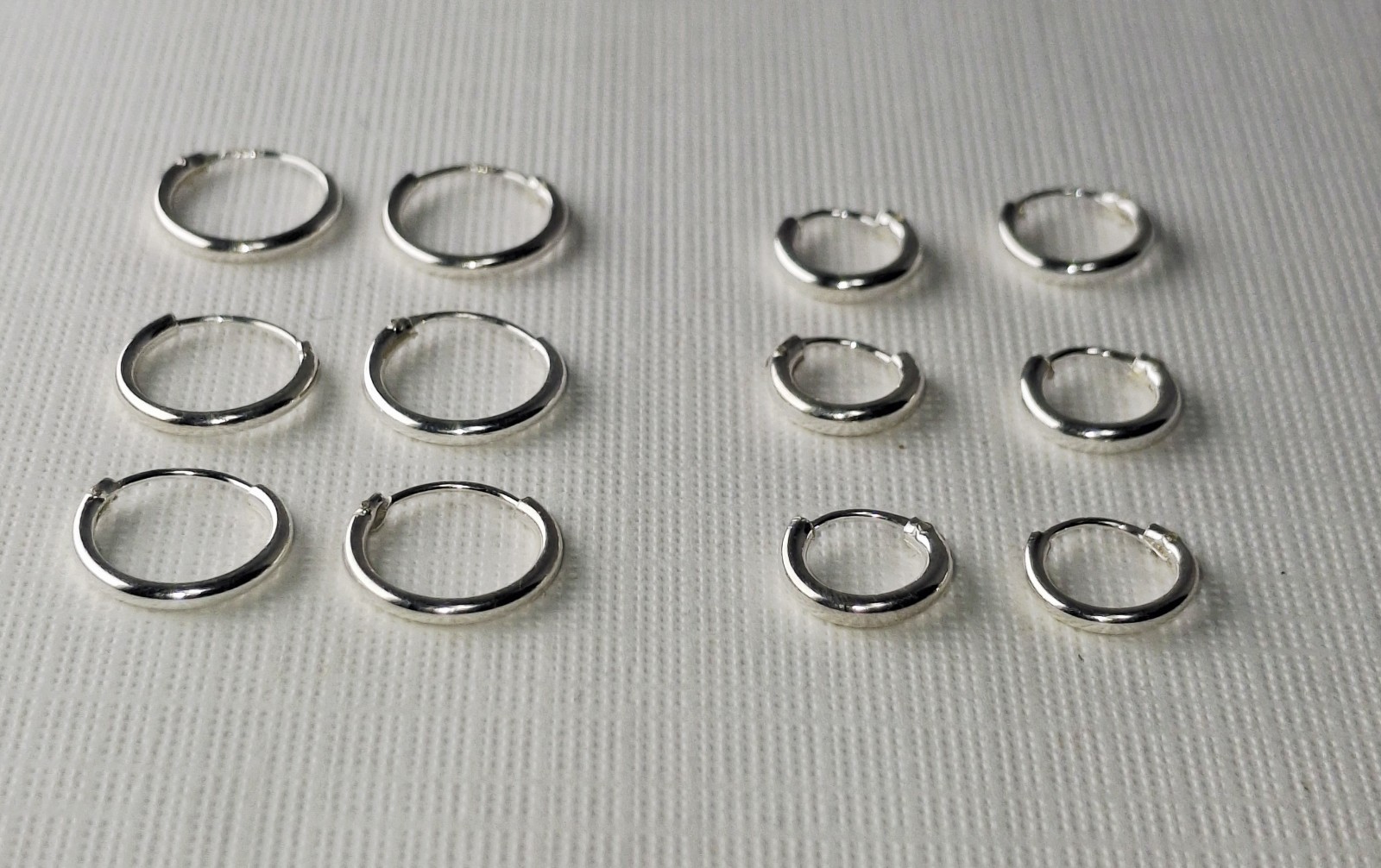 6 Pairs 8 mm & 10 mm Hoop Earrings Sterling Silver, Wire-in-Tube Closure