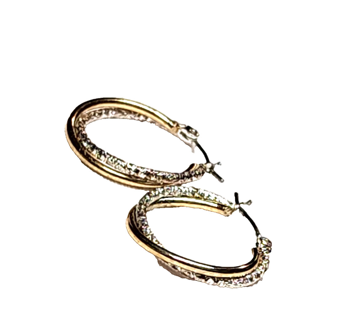 Gold & Textured Silver Tones Double Hoop Fashion Costume Retro 7/8″ English Lock