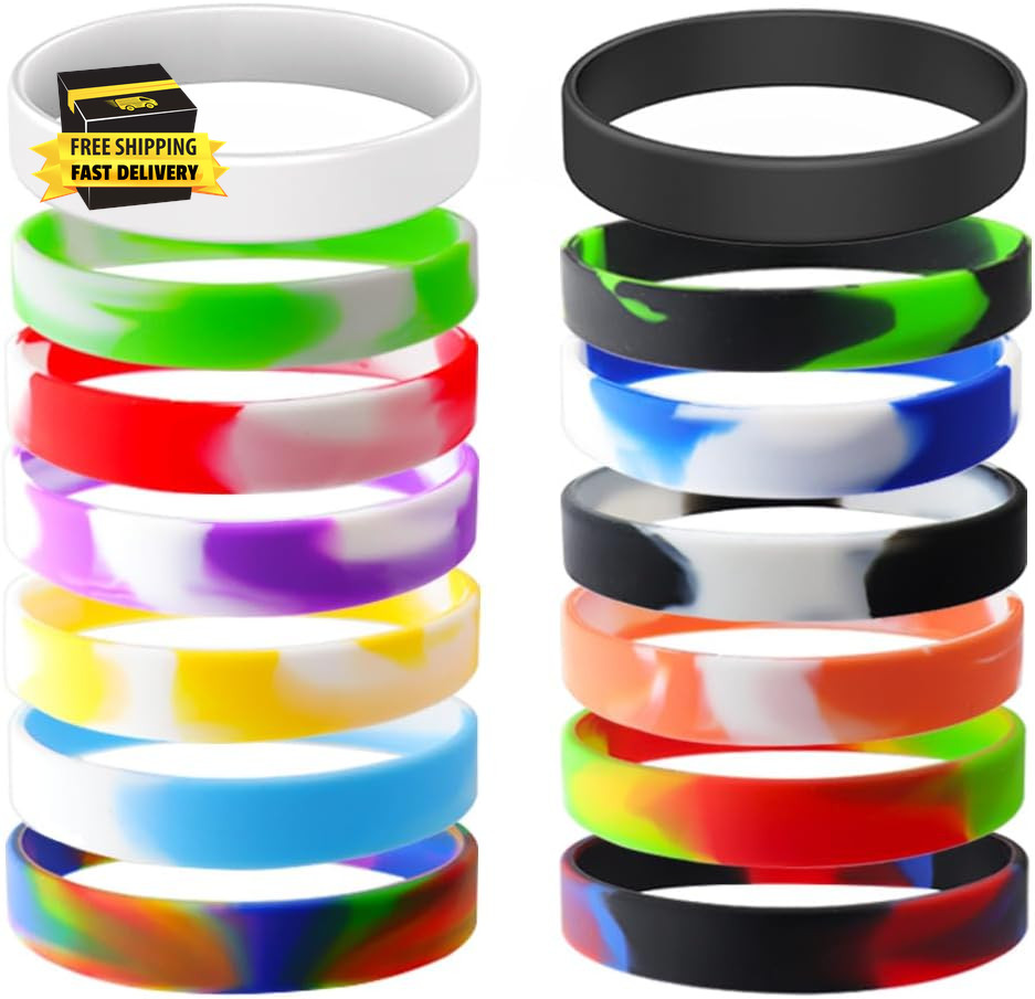 Waterproof ID Rubber Bracelets 14 Count – Silicone Rubber Wristbands for Events