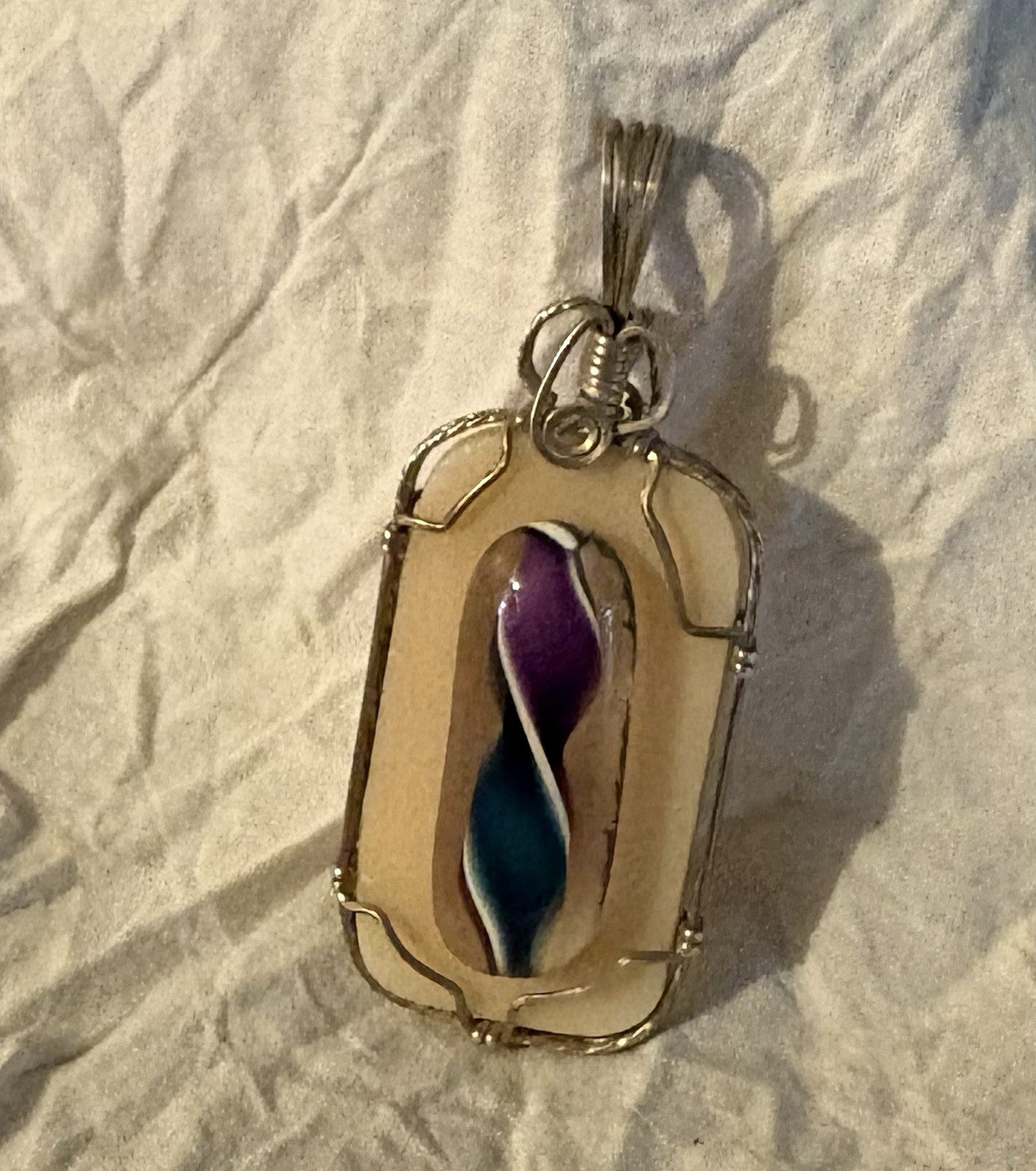 Sterling Silver Artisan Fused Glass Pendant | Handmade Wire Wrapped Stone