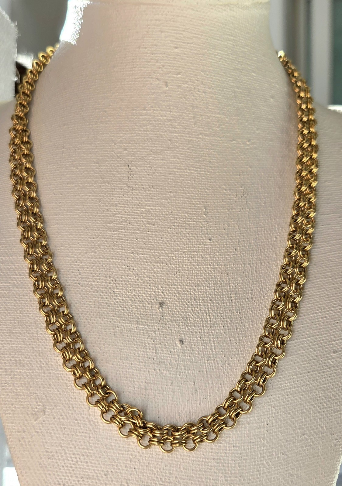 36 Inch Long Gold Tone Double Link Rolo Cable Chain Necklace Costume Victorian