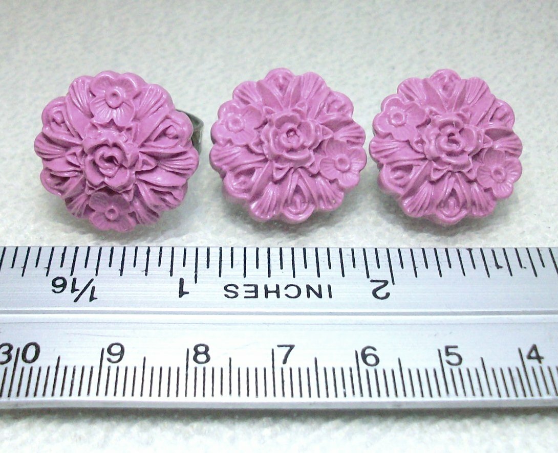 Pink Clip on Earrings and Adjustable Ring Costume Jewelry Set Polymer Clay